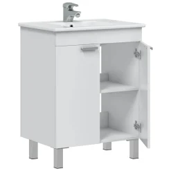 Mobile Sottolavabo Bianco Lucido 2 Ante Apertura Battente 60x45x80h cm, Piedini Alluminio - Polino
