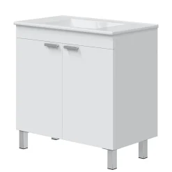 Mobile Sottolavabo Bianco Lucido 2 Ante Apertura Battente 80x45x80h cm, Piedini Alluminio - Massiola