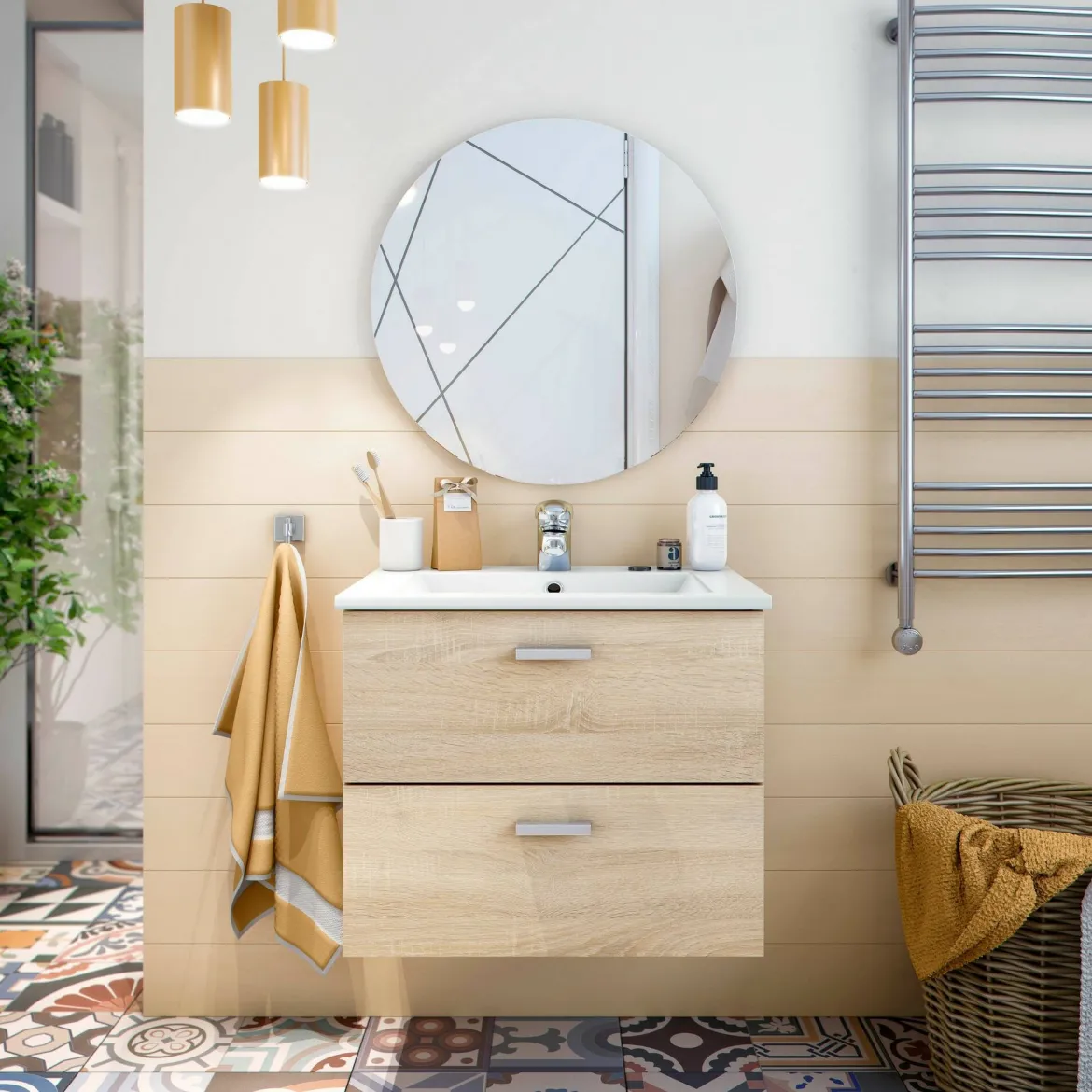 Mobile sottolavabo 2 cassetti 60x45x50h cm rovere - Doksuri