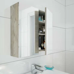 Mobile sottolavabo 2 cassetti 61x46x79h cm rovere nodi e bianco lucido - Lisbona