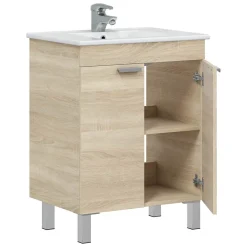 Mobile Sottolavabo Marrone Rovere 2 Ante Apertura Battente 60x45x80h cm, Piedini Alluminio - Polino