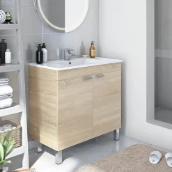 Mobile Sottolavabo Marrone Rovere Grigio Nero Antracite 3 Cassetti Soft Close 60x45x86h cm, Apertura Scorrevole - Sozop