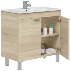 Mobile Sottolavabo Marrone Rovere 2 Ante Apertura Battente 80x45x80h cm, Piedini Alluminio - Massiola