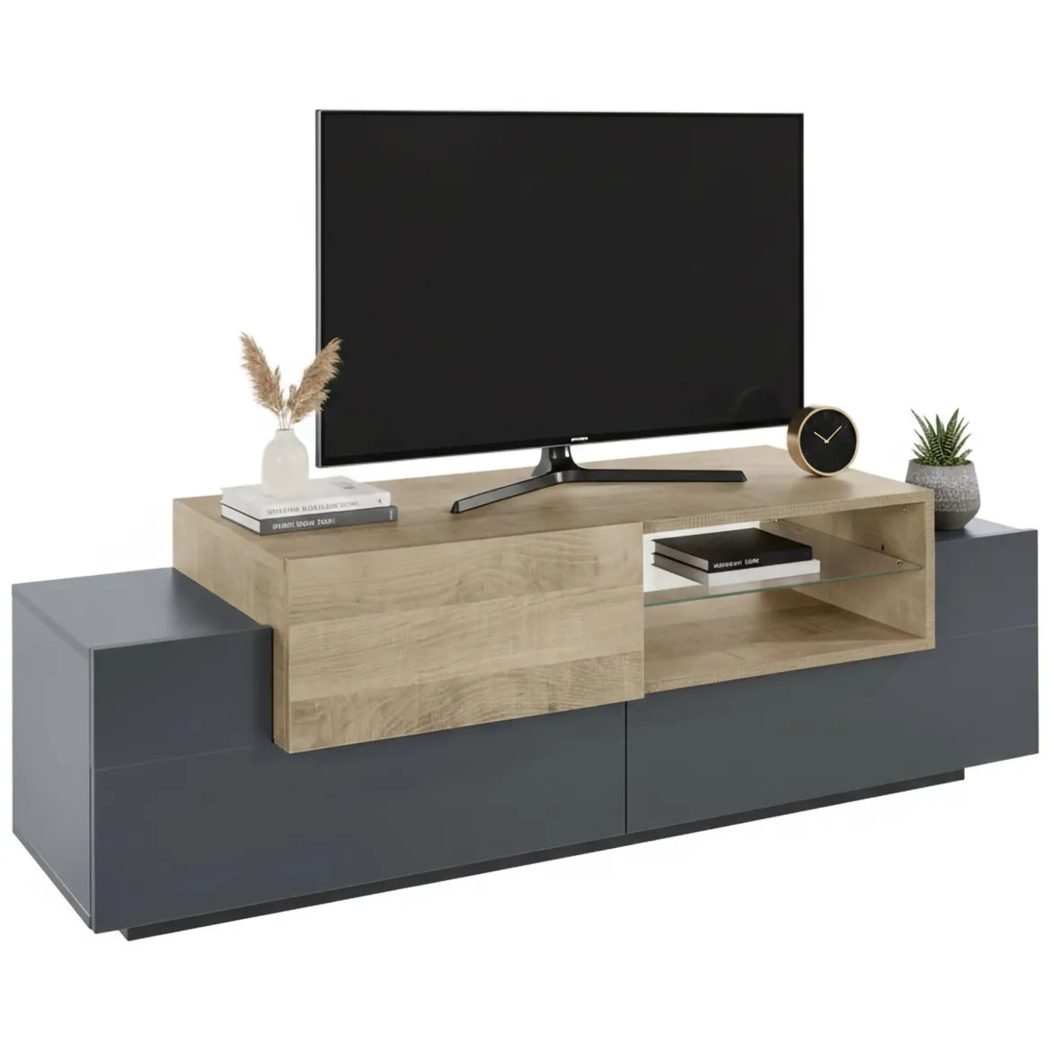 Mobile TV antracite e acero 160x45x51h cm 3 ante - Andris