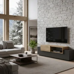 Mobile TV antracite e acero 160x45x51h cm 3 ante - Andris