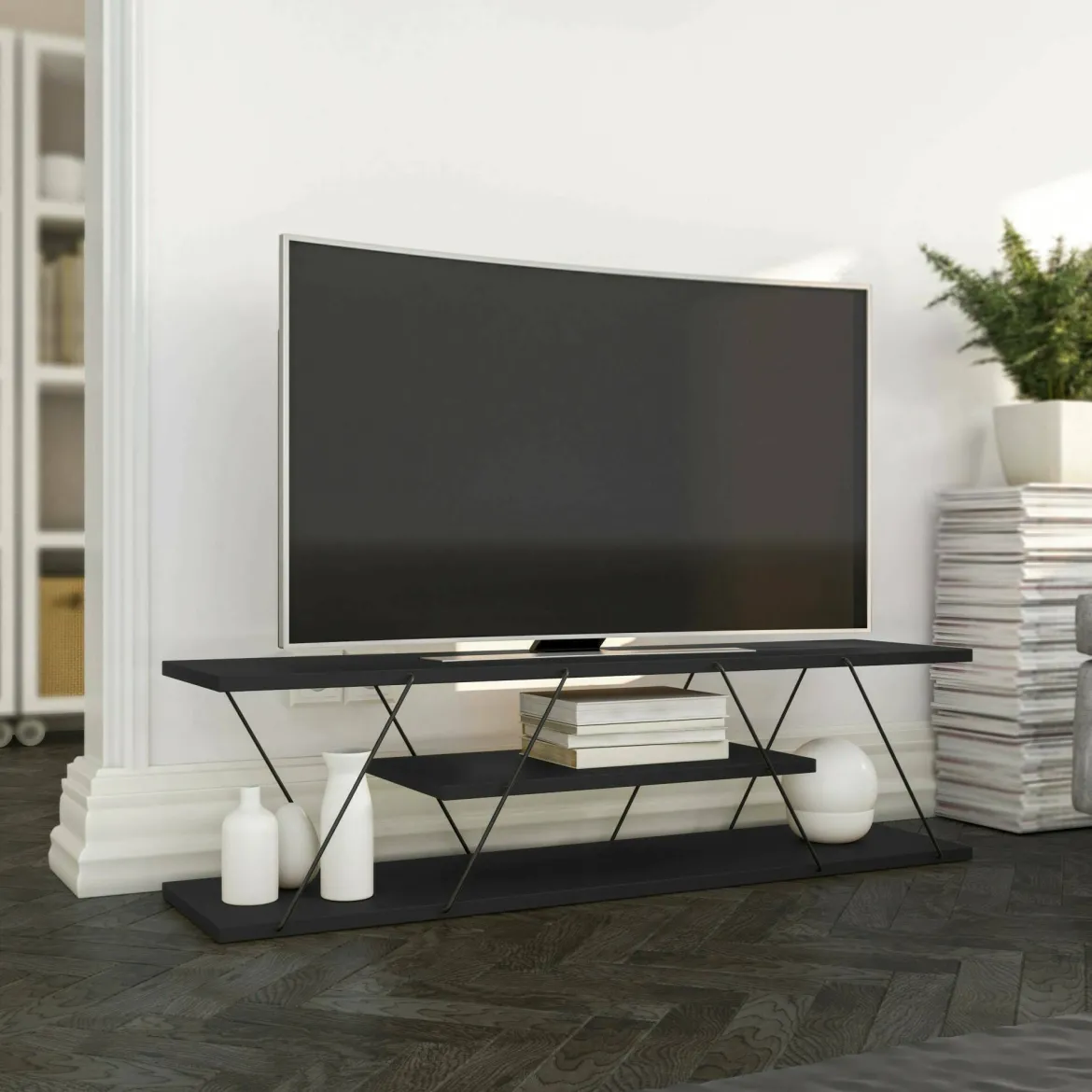 Mobile TV antracite e grigio 120x30x33h cm in legno - Desdemona