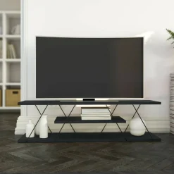 Mobile TV antracite e grigio 120x30x33h cm in legno - Desdemona