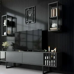 Mobile TV antracite e nero 180x30x48h cm modulabile - Iva