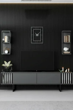 Mobile TV antracite e nero 180x30x48h cm modulabile - Iva