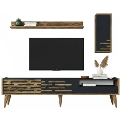 Mobile TV antracite e noce 180x45x35h cm 3 ante - Upana