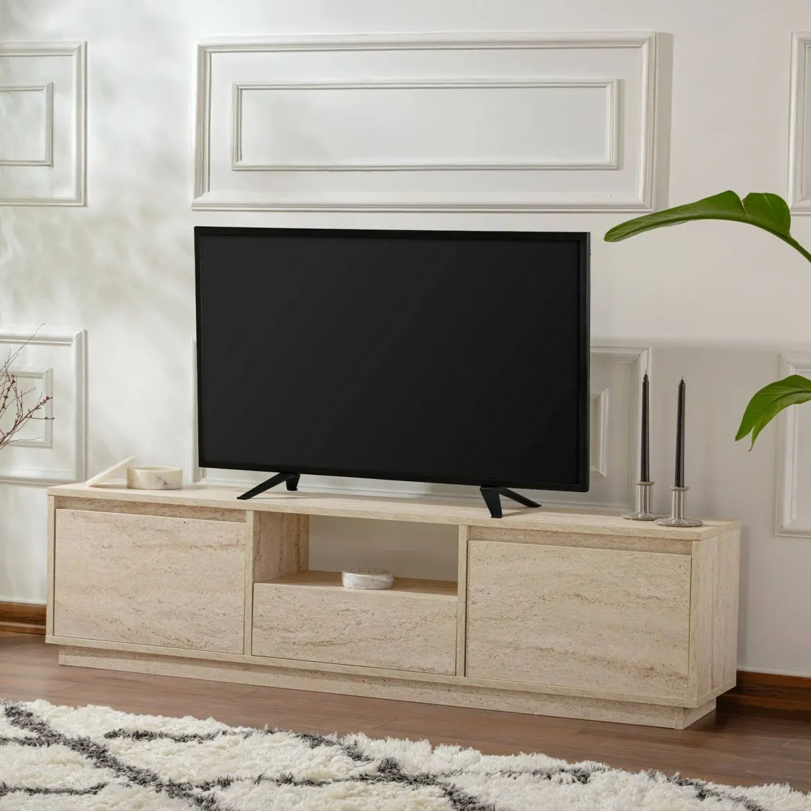 Mobile TV beige 160x29x42h cm 3 ante - Morrigan