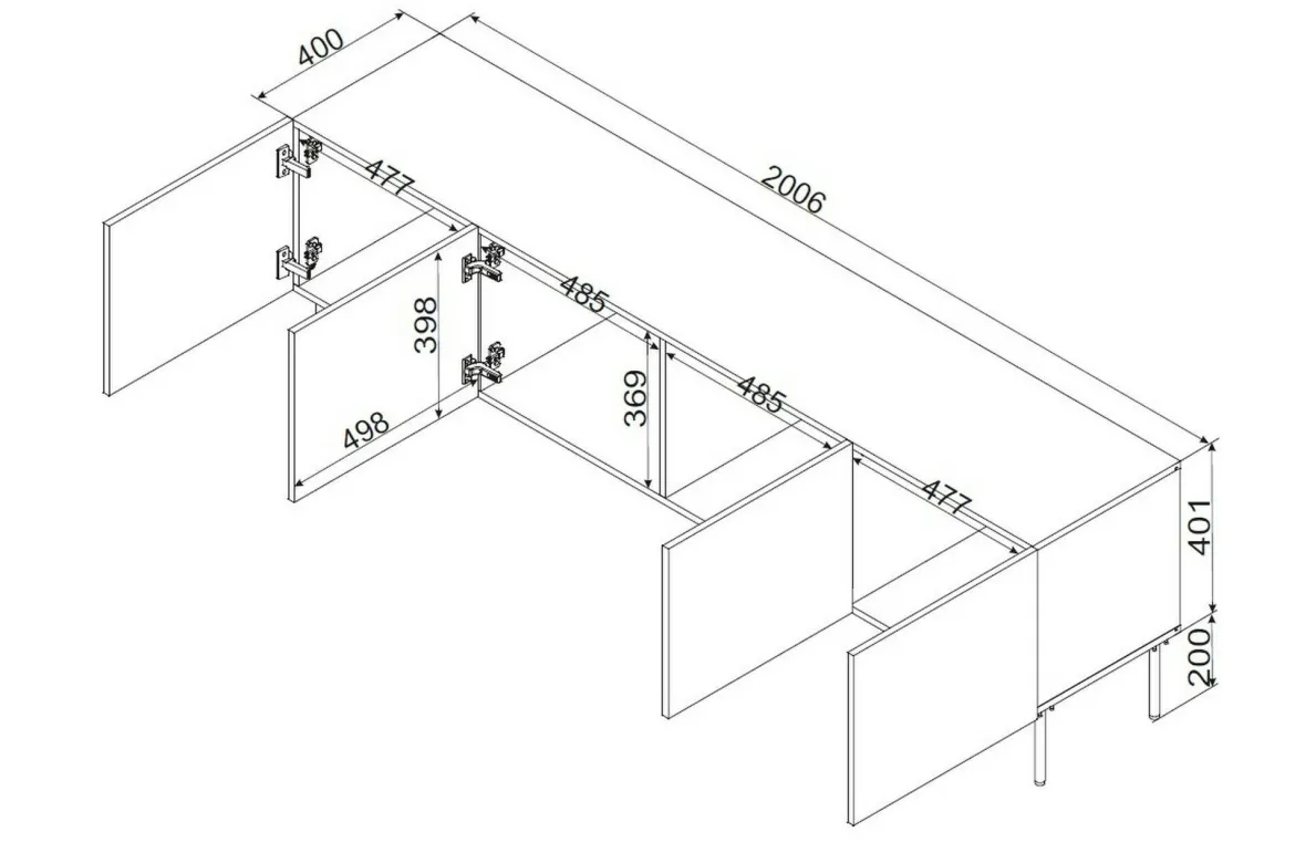 Mobile TV beige 200x42x60h cm 4 ante - Sospiro
