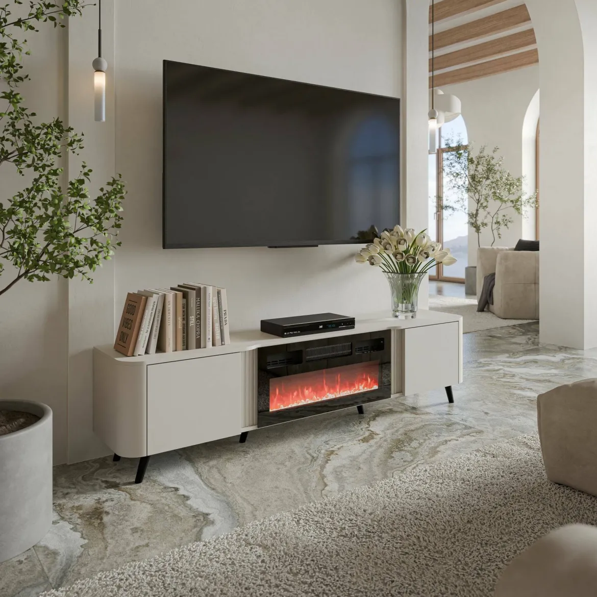 Mobile TV beige 190x40x58h cm 2 ante - Vicino