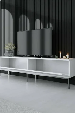 Mobile TV bianco e argento 180x30x47h cm modulabile - Espero