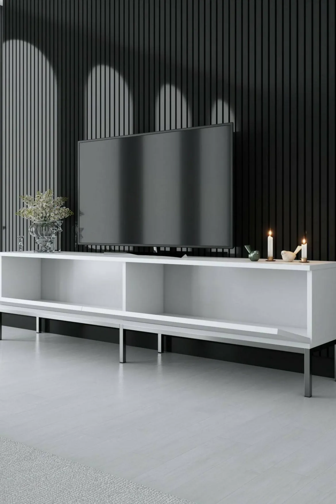 Mobile TV bianco e argento 180x30x47h cm modulabile - Espero