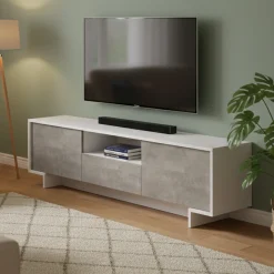 Mobile TV bianco e cemento 170x42x48h cm 2 ante e 1 cassetto - Atina