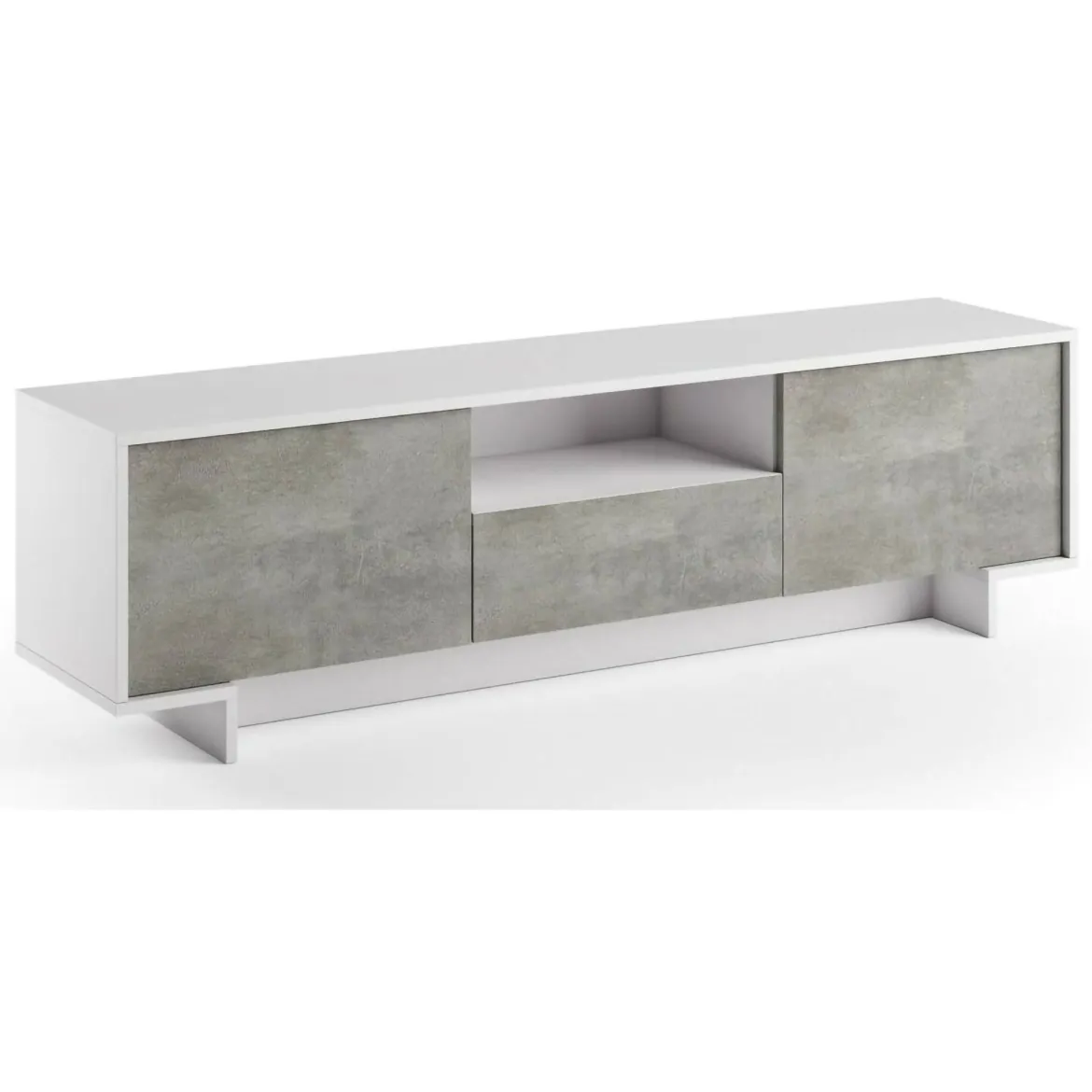 Mobile TV bianco e cemento 170x42x48h cm 2 ante e 1 cassetto - Atina