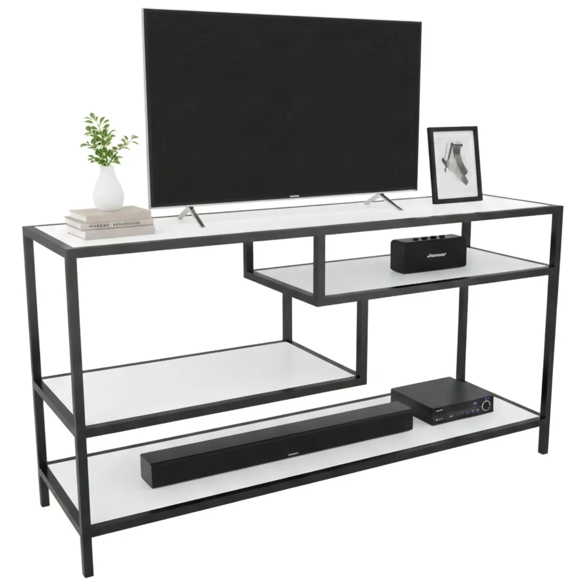 Mobile TV bianco e nero 120x39x75h cm in legno - Ivette