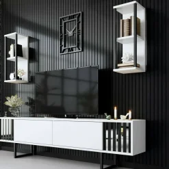 Mobile TV bianco e nero 180x30x48h cm modulabile - Iva