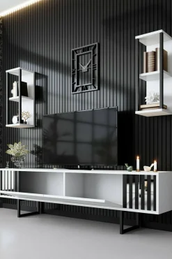 Mobile TV bianco e nero 180x30x48h cm modulabile - Iva