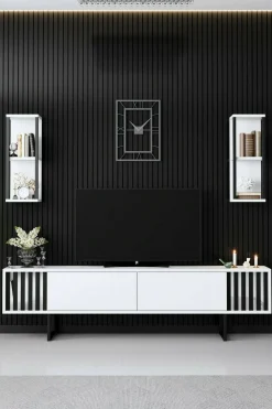 Mobile TV bianco e nero 180x30x48h cm modulabile - Iva