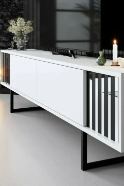 Mobile TV bianco e nero 180x30x48h cm modulabile - Iva