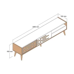 Mobile TV bianco e noce 180x45x35h cm 3 ante - Upana