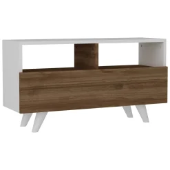 Mobile TV bianco e noce 90x29x50h cm in legno - Mun