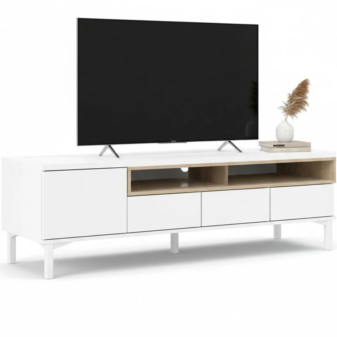 Mobile TV bianco e quercia 155x48x48h cm in legno - Rosata
