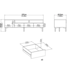 Mobile TV bianco e quercia 155x48x48h cm in legno - Rosata