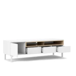 Mobile TV bianco e quercia 155x48x48h cm in legno - Rosata