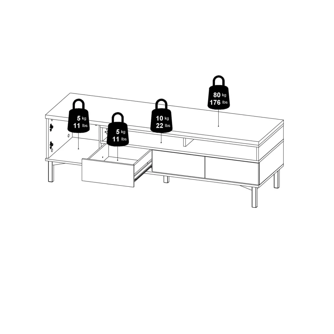 Mobile TV bianco e quercia 155x48x48h cm in legno - Rosata