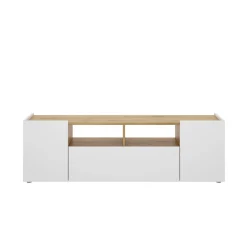 Mobile TV bianco e rovere nodi 141x34x43h cm 3 ante - Vulcano