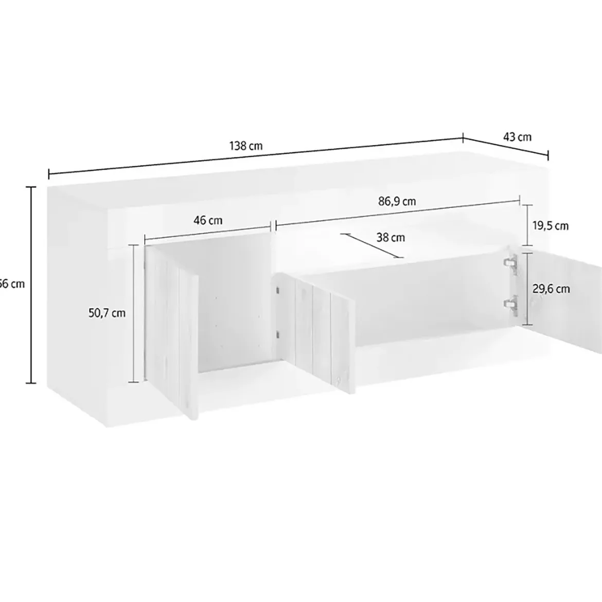 Mobile TV bianco lucido,cemento 138x42x56h cm 3 ante - Iole