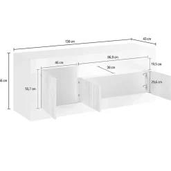 Mobile TV bianco lucido e acacia 138x42x56h cm 3 ante - Iole