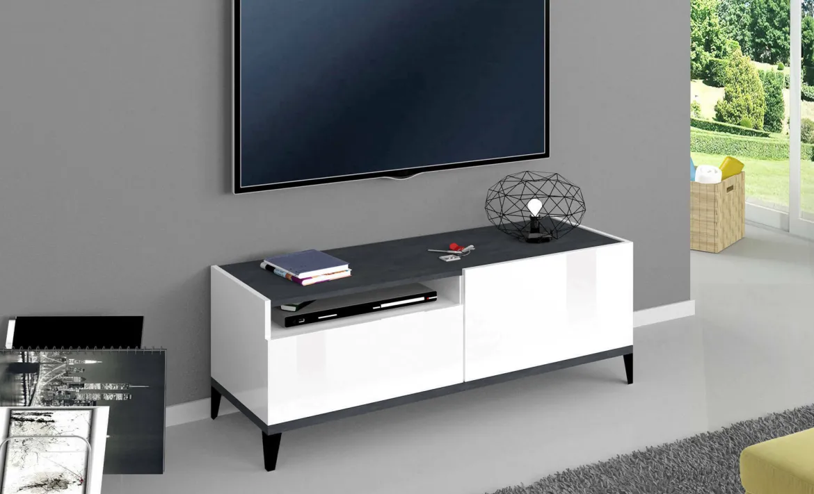 Mobile TV bianco lucido e ardesia 120x40x47h cm in legno - Atris