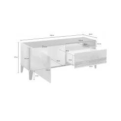 Mobile TV bianco lucido e ardesia 120x40x47h cm in legno - Atris