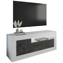 Mobile TV bianco lucido e ardesia 138x42x56h cm 3 ante - Iole