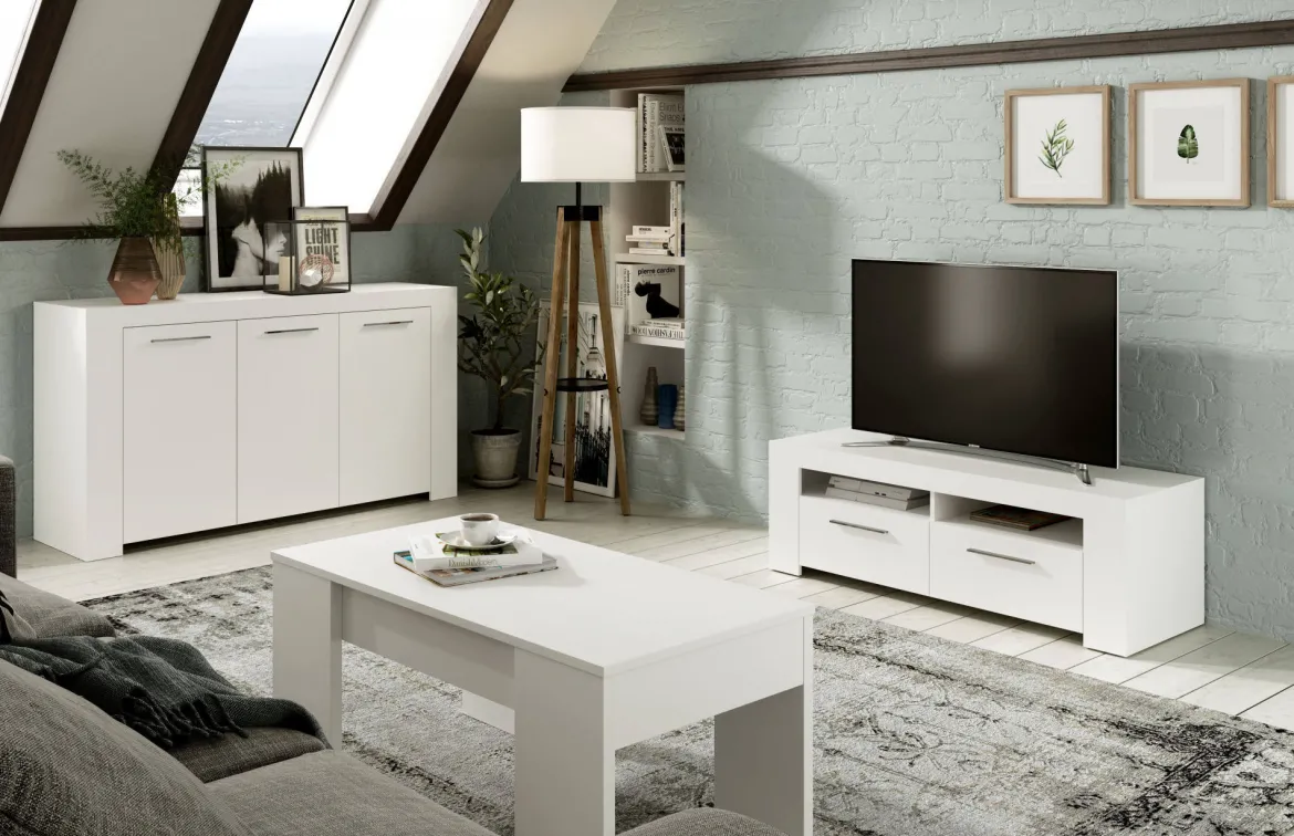 Mobile TV bianco lucido 120x42x40h cm 2 ante - Sparaxis