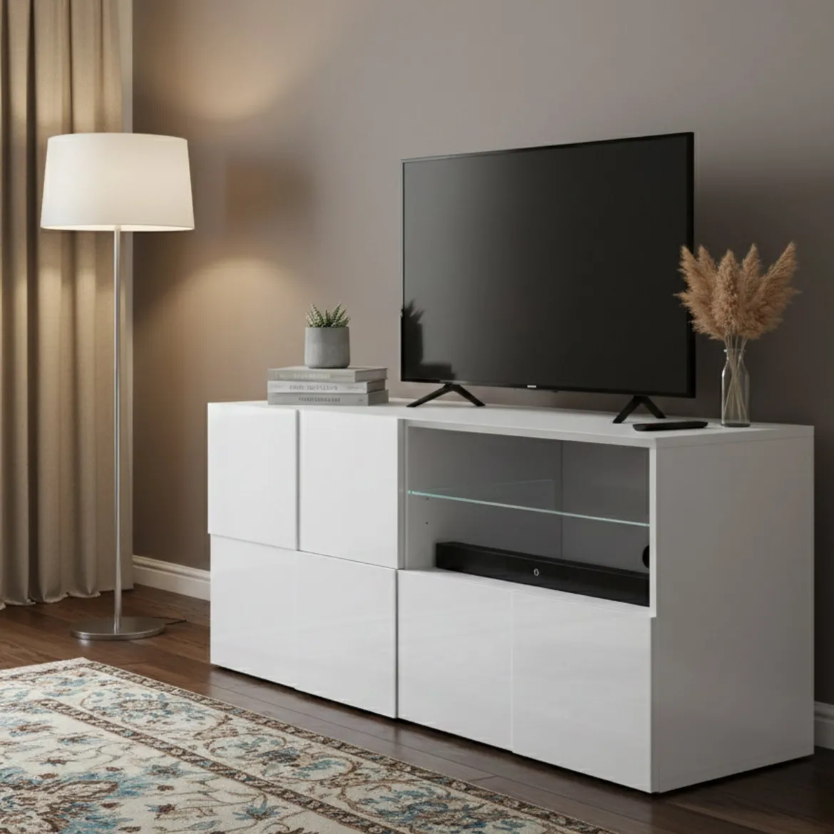 Mobile TV bianco lucido 172x39x33h cm in legno - Ammiro