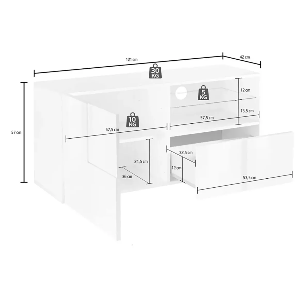 Mobile TV bianco lucido 172x39x33h cm in legno - Ammiro