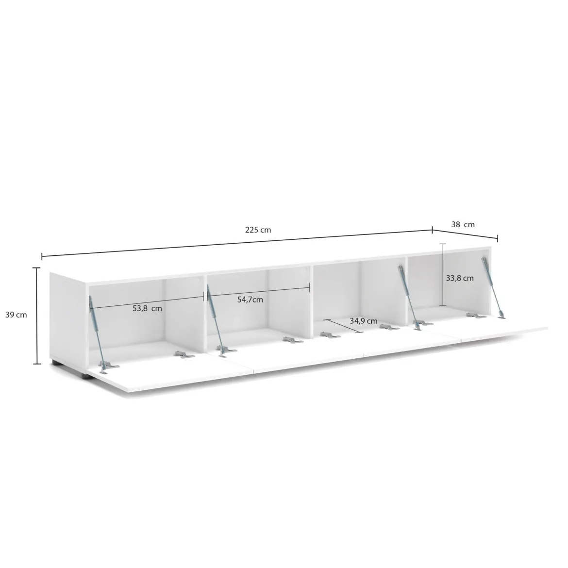 Mobile TV bianco lucido 225x38x39h cm 6 ante - Vongfong
