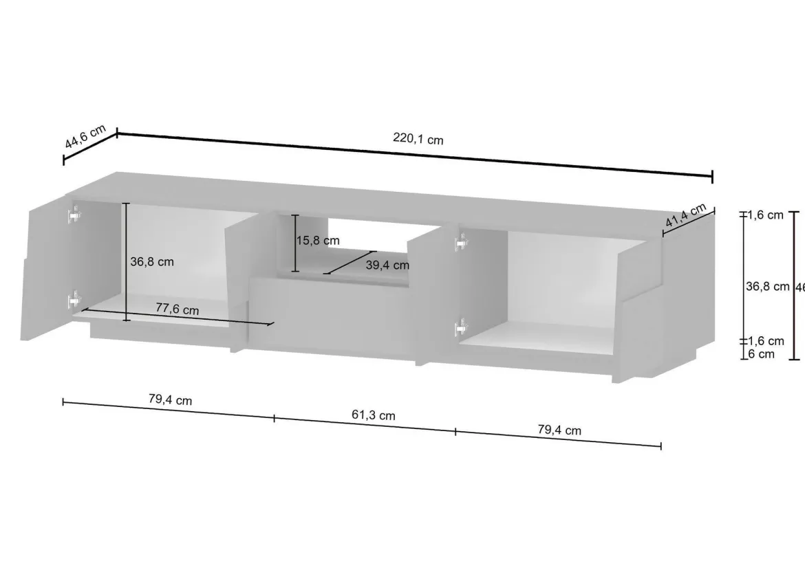 Mobile TV bianco 220x44x46h cm 4 ante e 1 cassetto - Maestrale