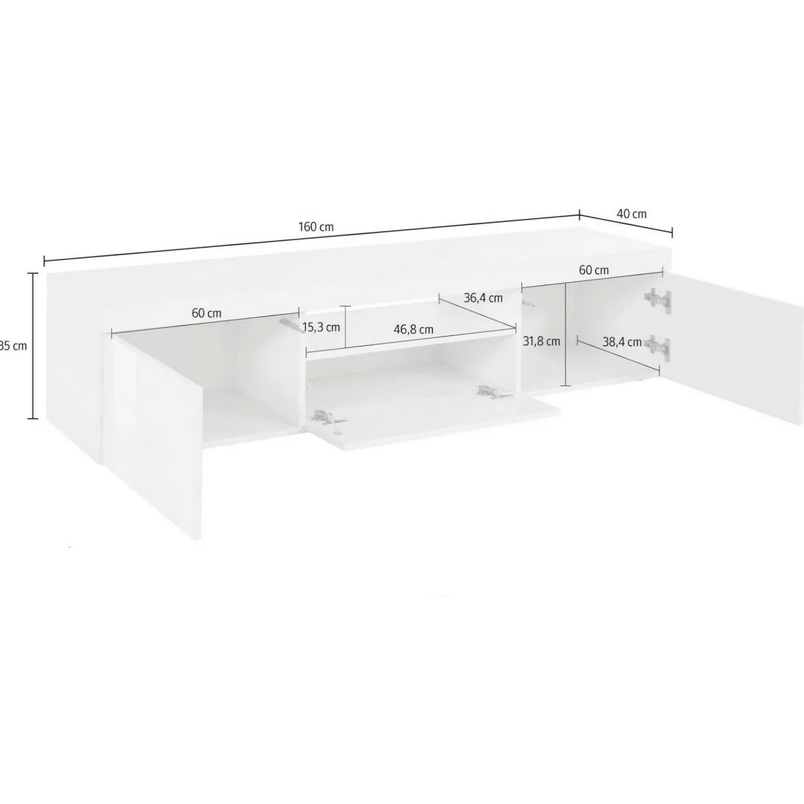 Mobile TV bianco 160x40x35h cm 3 ante - Edoarda