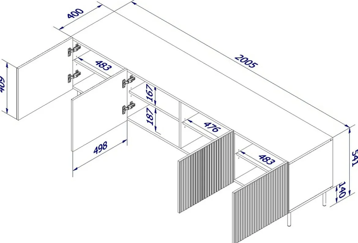 Mobile TV bianco 200x42x52h cm 4 ante - Priocca