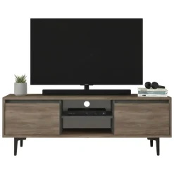 Mobile TV marrone e antracite 140x35x48h cm 2 ante - Toscana