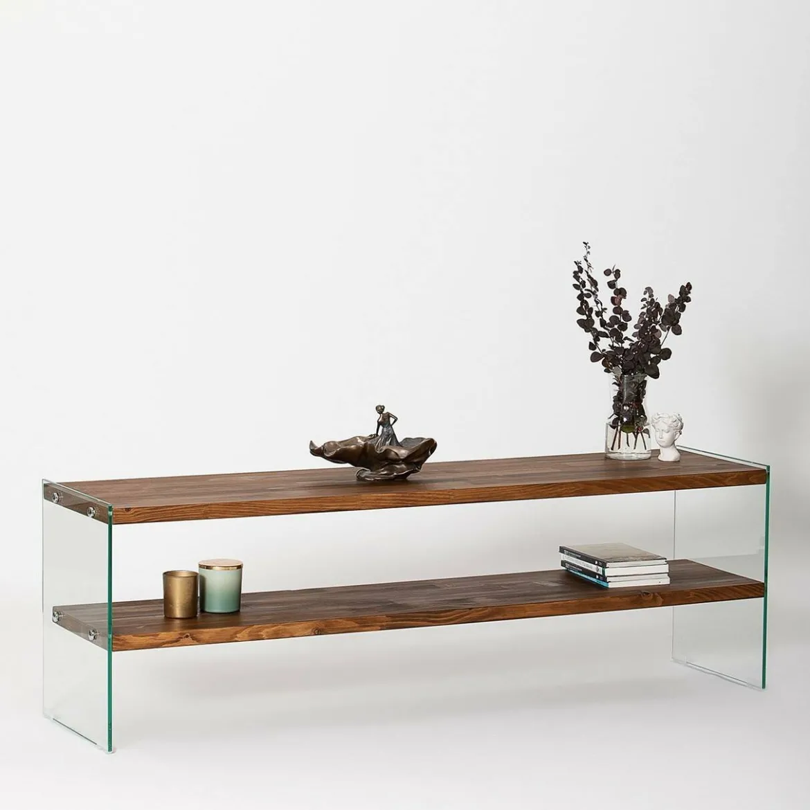 Mobile TV marrone e trasparente 140x35x45h cm in legno - Umbria