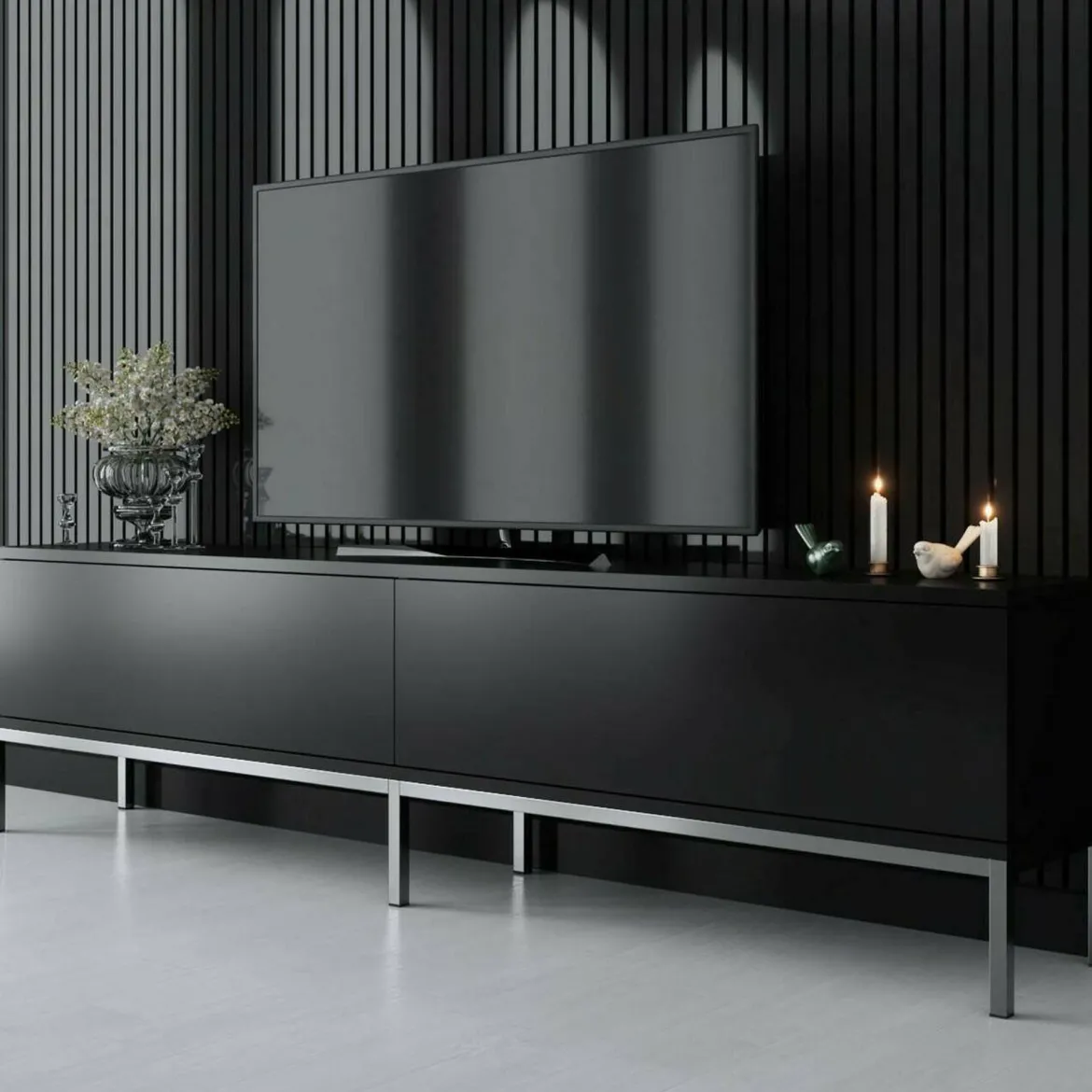 Mobile TV nero e argento 180x30x47h cm modulabile - Espero