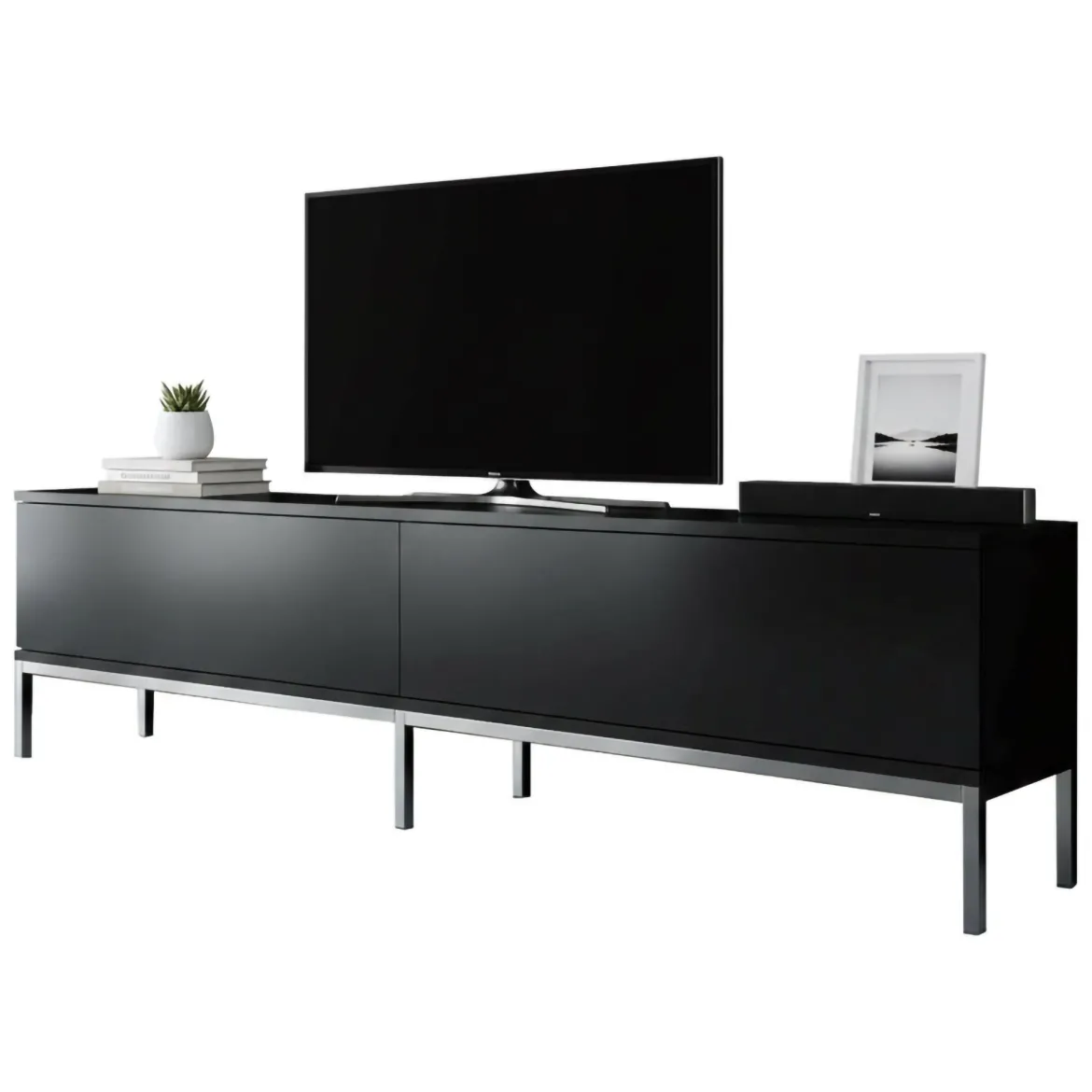 Mobile TV nero e argento 180x30x47h cm modulabile - Espero
