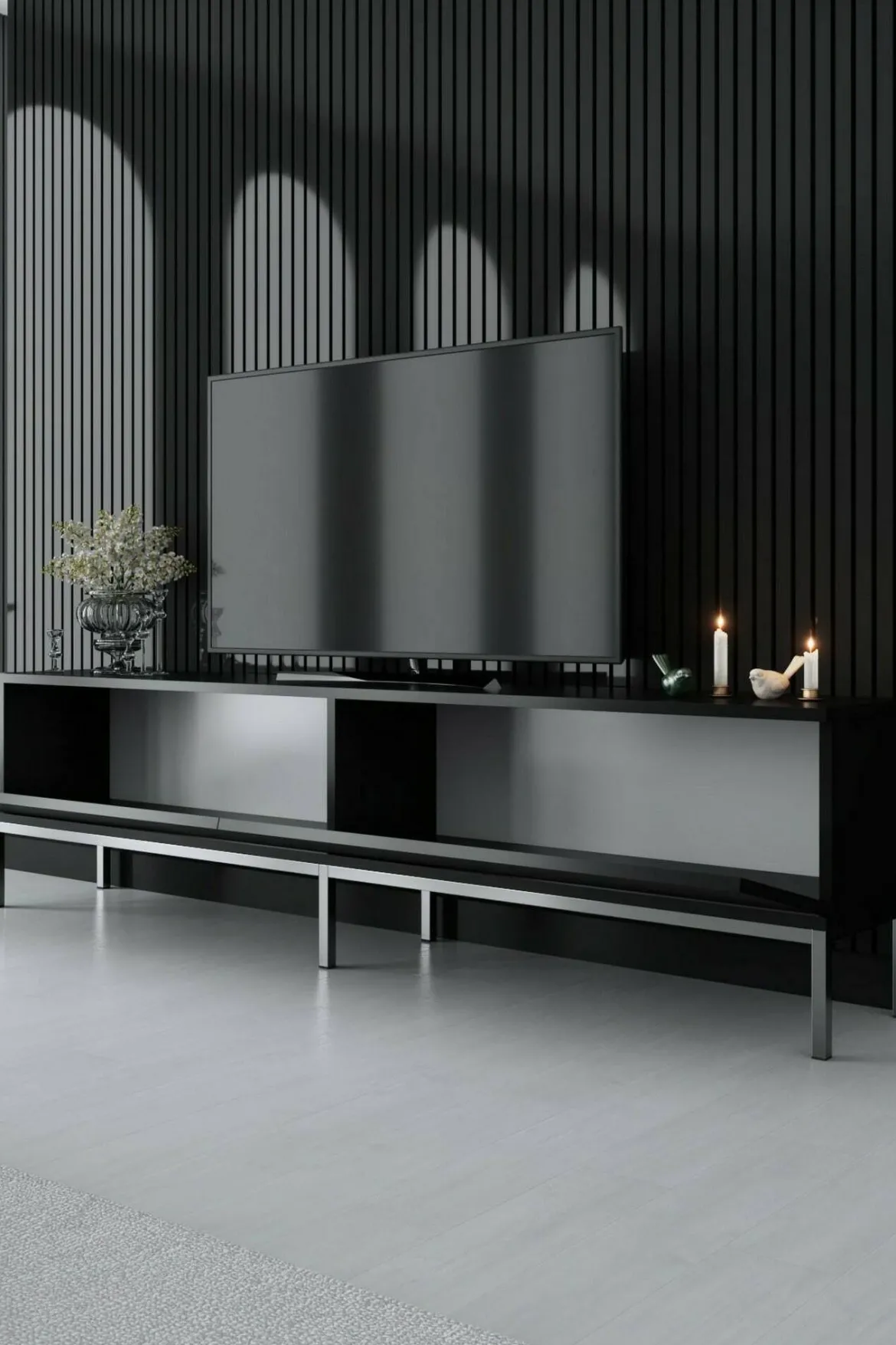 Mobile TV nero e argento 180x30x47h cm modulabile - Espero